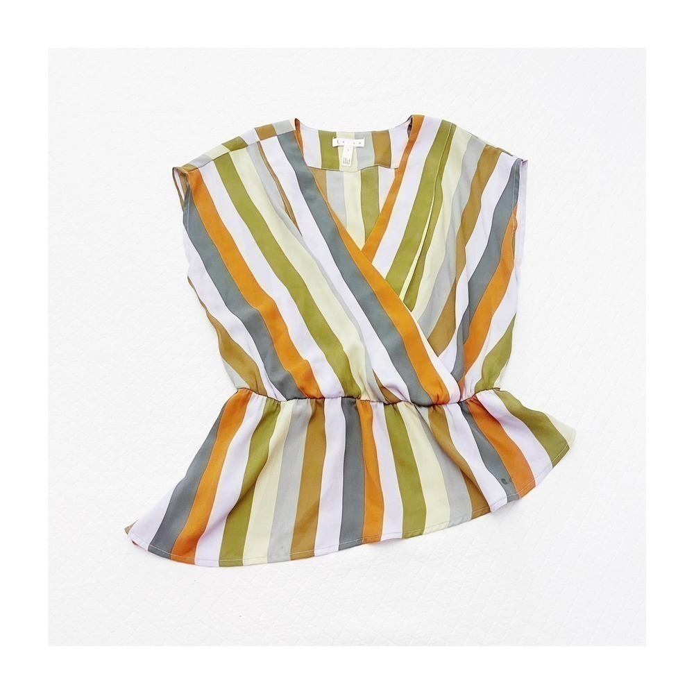 Leith Striped Top Stretch Waist Ruffled Hem SZ S